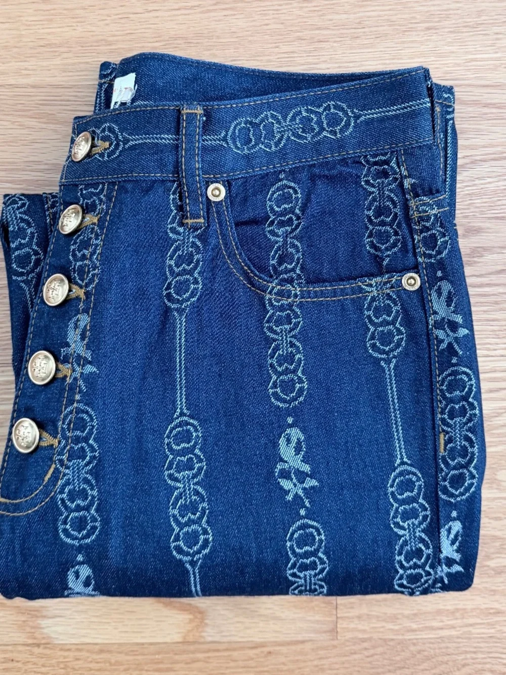 Tory Burch NWT Gemini Link Bloom Jacquard Denim Pant (30)